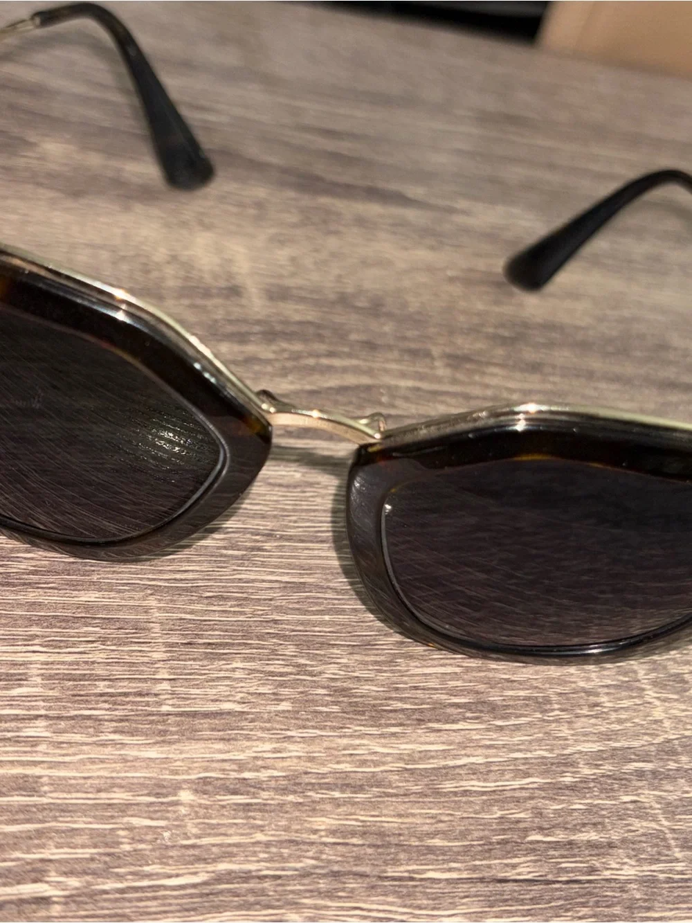 Prada Women’s Black Lensed Sunglasses with Gold Trim Prada Cinema SPR 53S